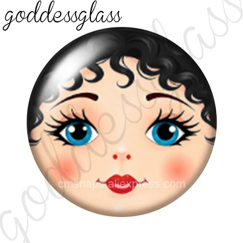 Curly hair bangs Matryoshka doll Girl Face 12mm/18mm/20mm Round photo glass cabochon flat back findings snap buttons DIY jewelry view 5