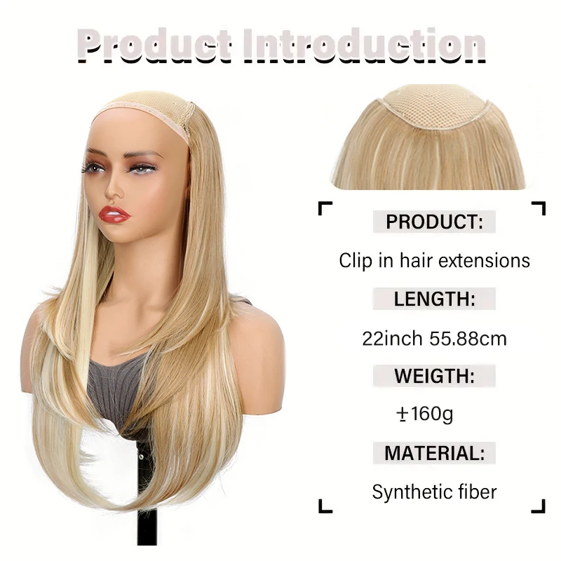 22-calowe syntetyczne długie proste warstwowe lekko kręcone przedłużenia włosów w kształcie litery V modne akcesoria do włosów dla kobiet