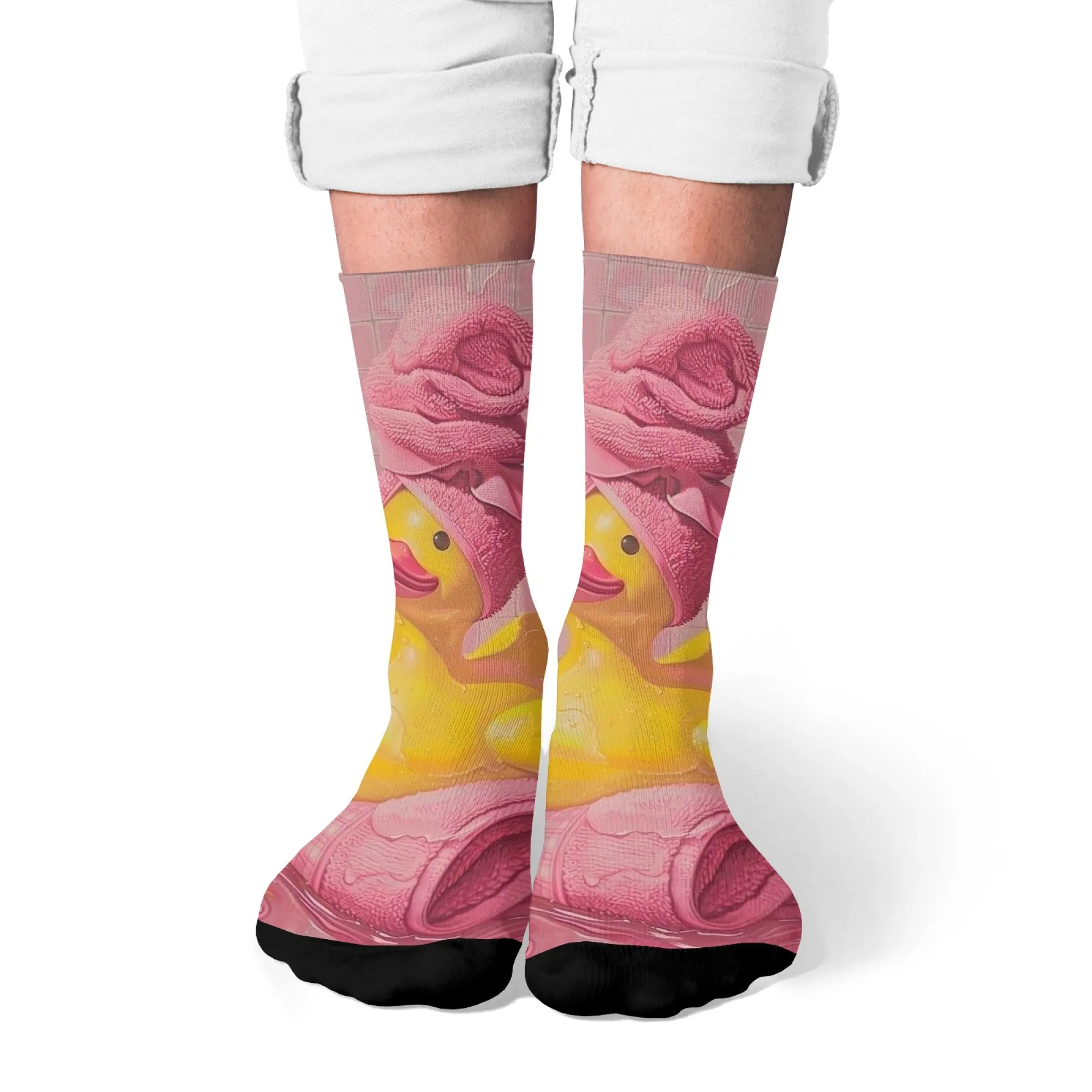 Neuartige Harajuku Retro-Cartoon-Enten-Badeszenen-bedruckte Herrensocken, bequeme, atmungsaktive, rutschfeste Socken, lustiges Partygeschenk.
