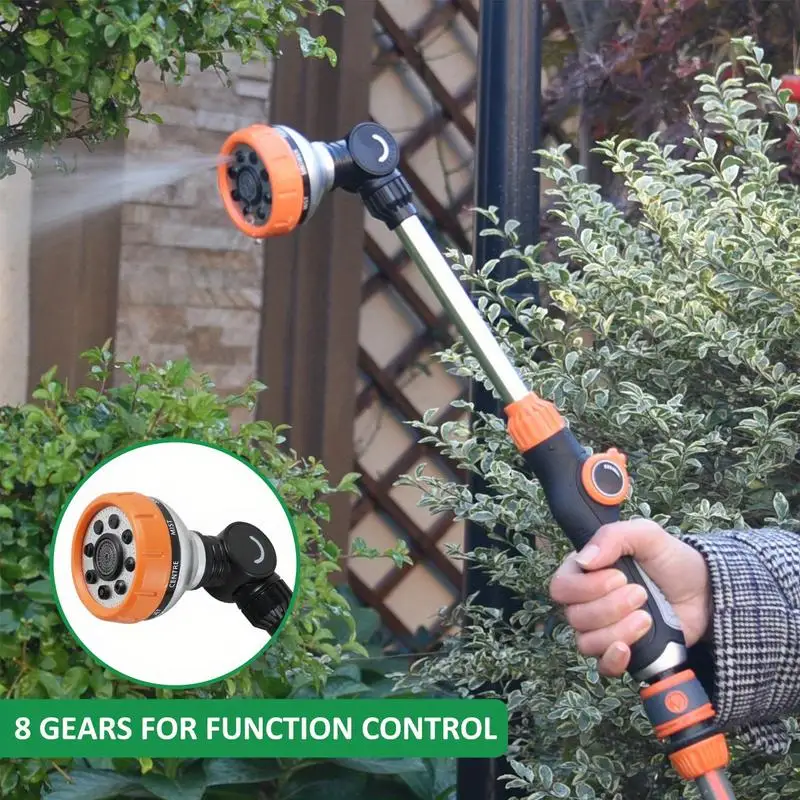 1PC Water Sprayer Nozzle Long Rod Garden Sprinkler with Adjustable Head 8 Spray Modes High Pressure Irrigation Hose Nozzle