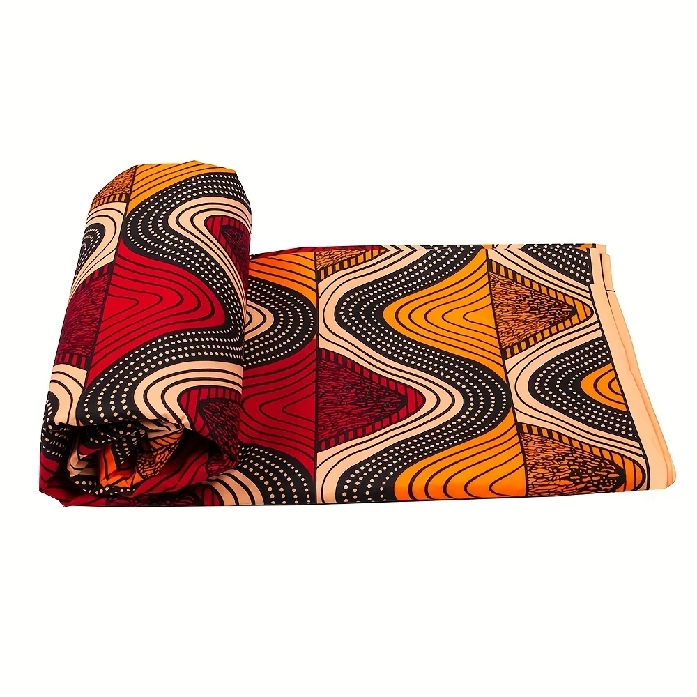 6 ياردة أنقرة قماش الباتيك الأفريقي | أحمر أصفر موجة هندسية البوليستر للخياطة DIY #5