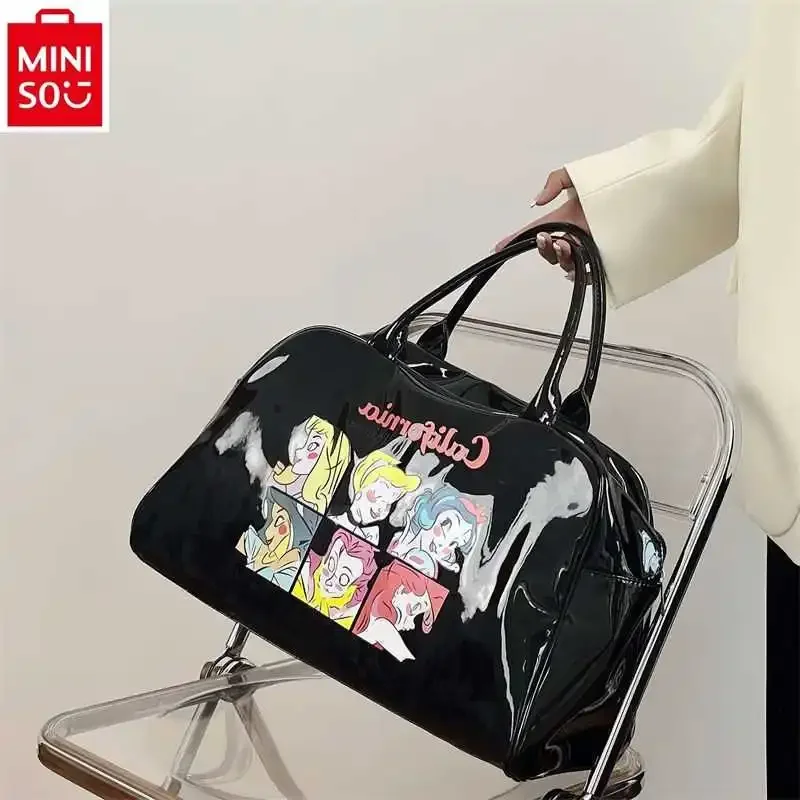 Miniso Disney Cartoon Prinzessin bedruckte Gepäck tasche für Frauen Retro hochwertige große Kapazität Fitness Aufbewahrung Reisetasche