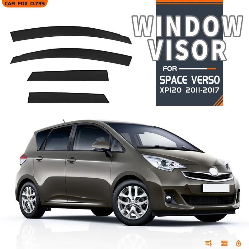 

Комплект из 4 черных дефлекторов для окон Toyota Space Verso 2011-2017: защита от дождя и солнца, аксессуары для боковых окон