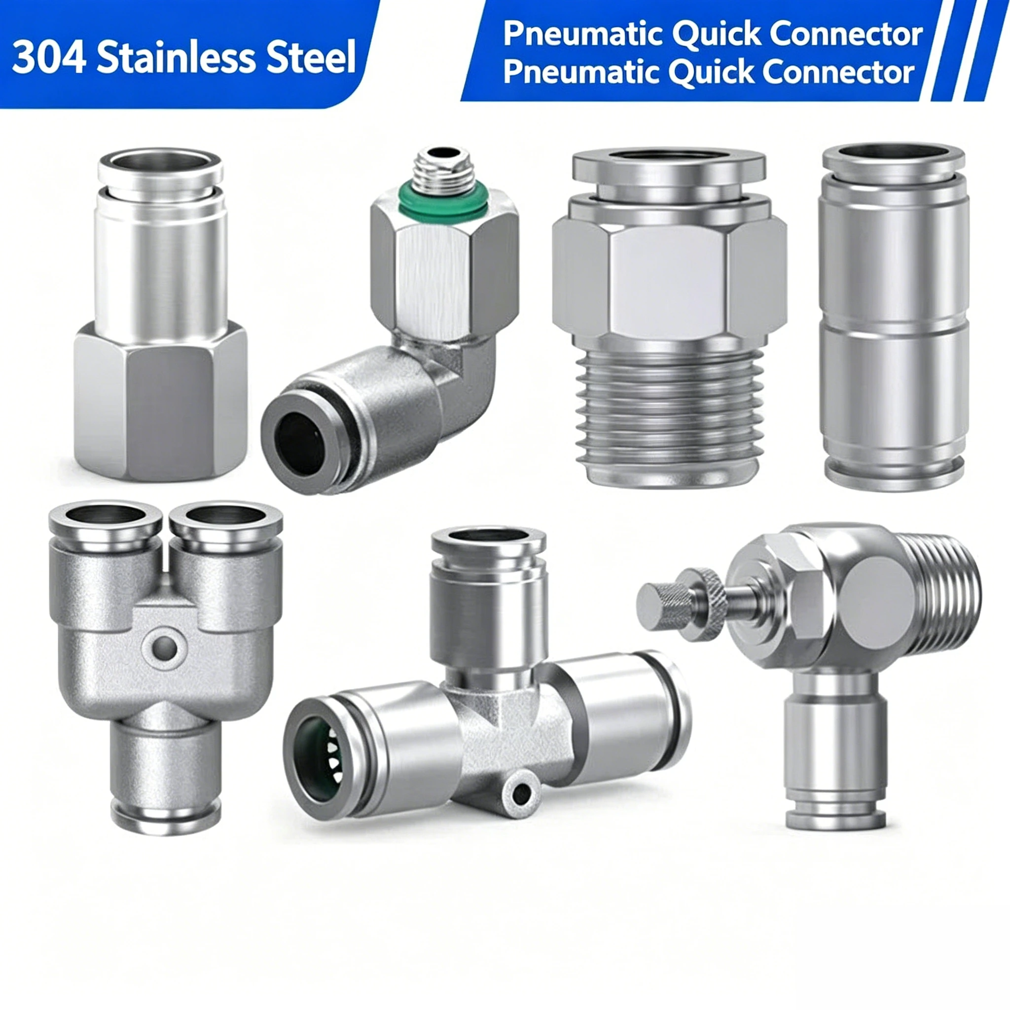 10Pcs 304 Stainless Steel Pneumatic Joint Tee PE8 Straight Through PU6/8/bent PV Straight Through Reducing PG Partition PM