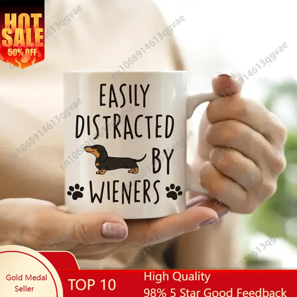 

Cup - 11oz Ceramic Coffee Mug with Dishwasher & Microwave Safe, Double-Sided Dachshund Design, Reusable, Washable, Printed