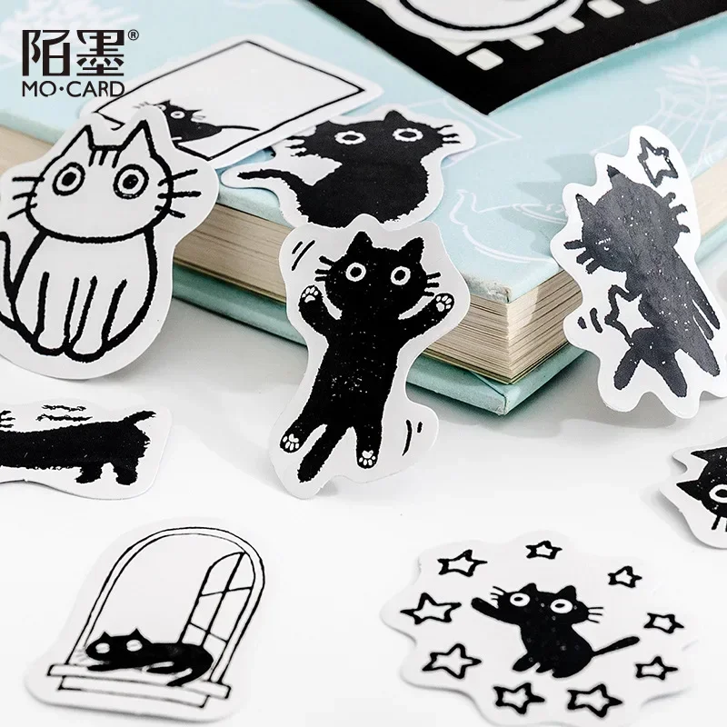 45 pçs/caixa tema gato preto adesivos decoração kawaii gatos bonitos adesivos auto-adesivos scrapbooking adesivos para planejadores de portátil