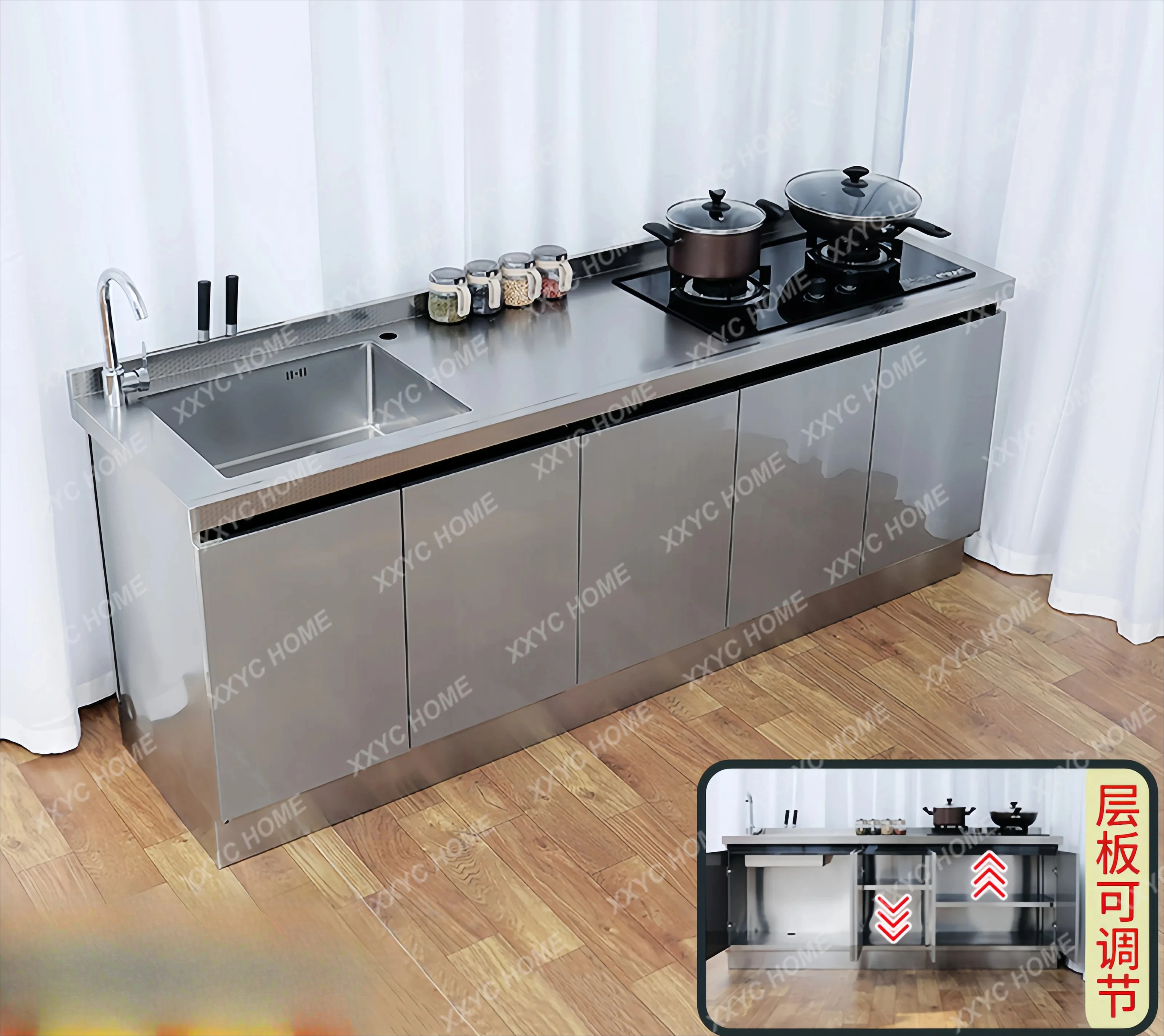 

A11 304 stainless steel surface household cabinet, stove, sink integrated vegetable sink, storage cupboard