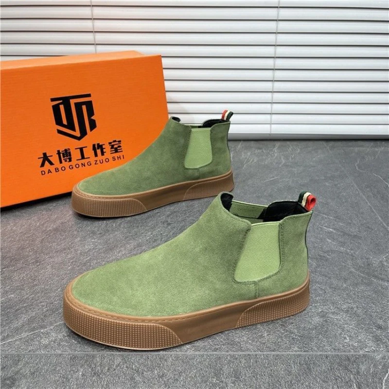 2022 Winter Men Leather Boots Slip-On Ankle Boots Suede Leather Designer Shoes Luxury Brand Flat Shoes High Quality Mens Loafers