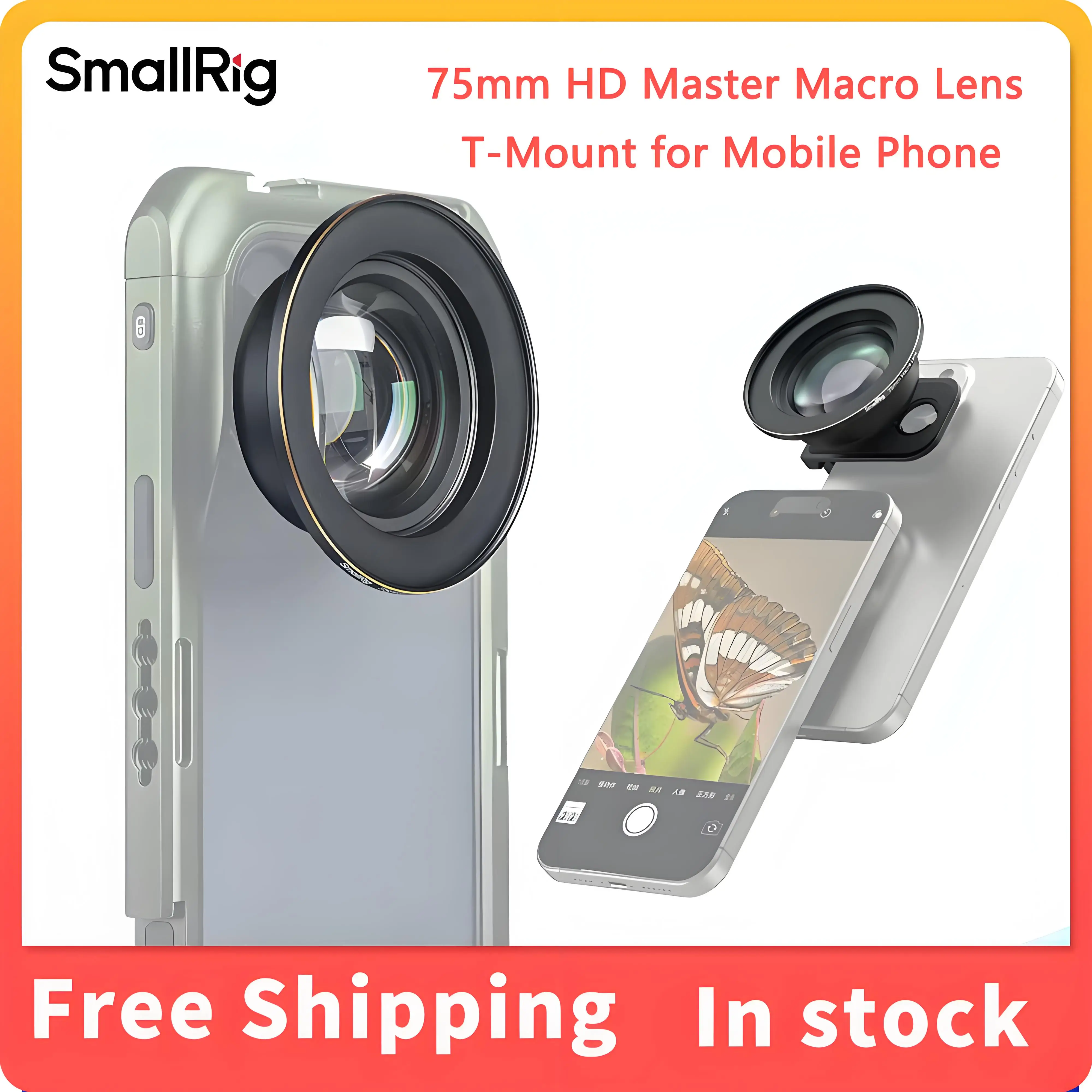 Smallrig 75 мм HD-объектив для телефона, макрообъектив с Т-образным креплением и зажимом, крепление для объектива камеры телефона для iPhone для Samsung
