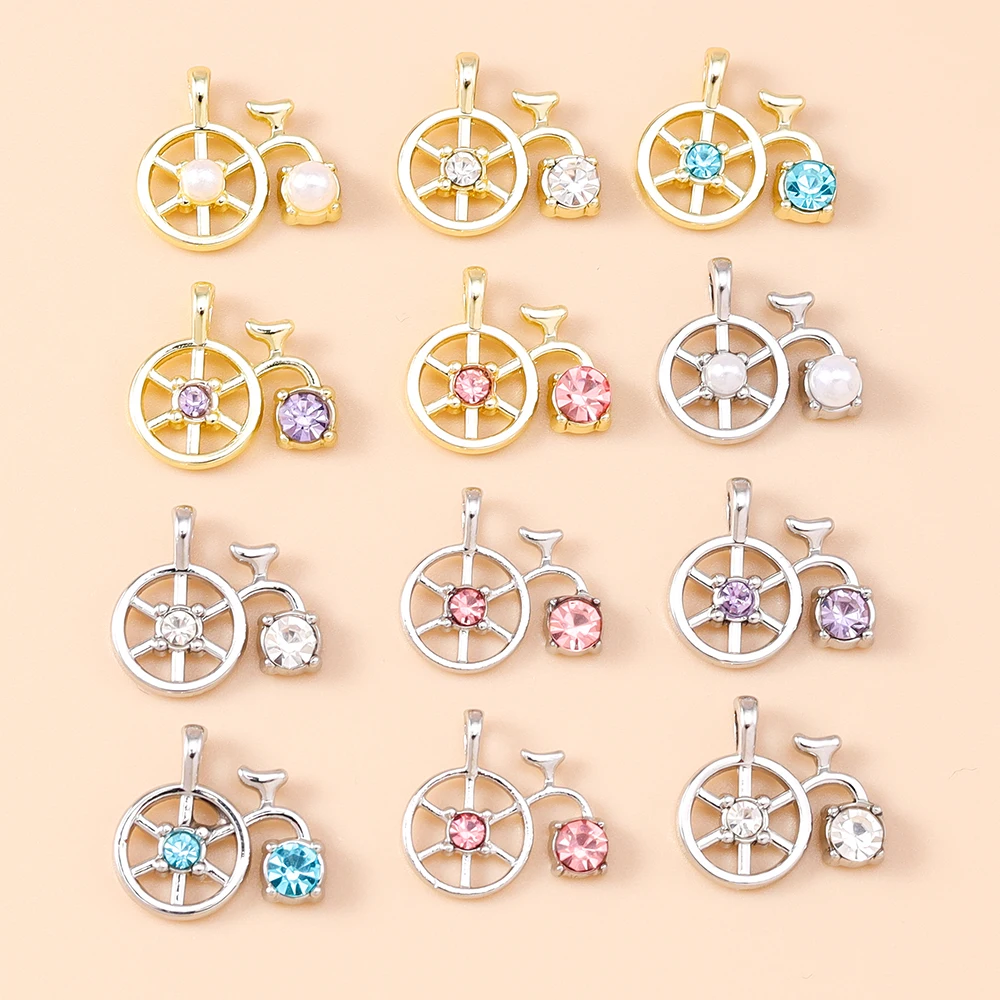 

Leslie 5pcs New Dainty Crystal Bicycle Charms Beads for Brand Sterling Silver Bracelet Jewelry Making DIY Cute Pendants