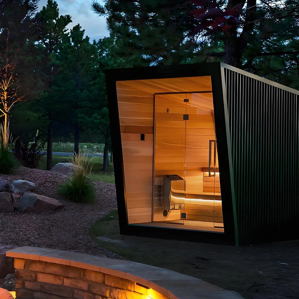 Outdoor Wet Steam Sauna, Solid Wood Red Cedar, Modern Cylinder Sauna Room, Customizable Size, Private Wellness Steam Bath