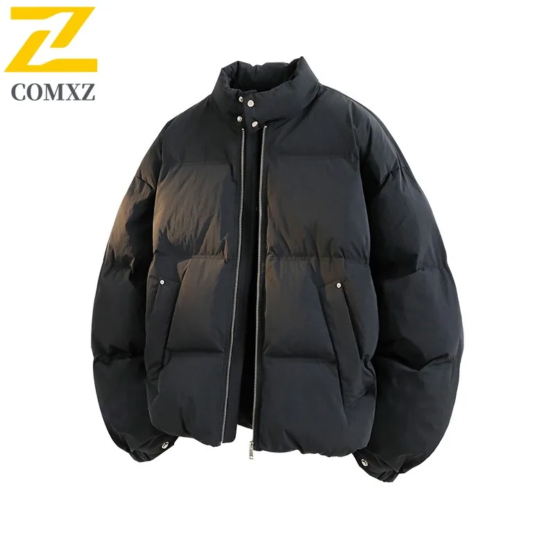 سترة COMXZ للرجال على الطراز الكوري مملوءة وياقة واقفة مريحة وسترات شتوية خفيفة الوزن ومريحة ذات لون سادة #5