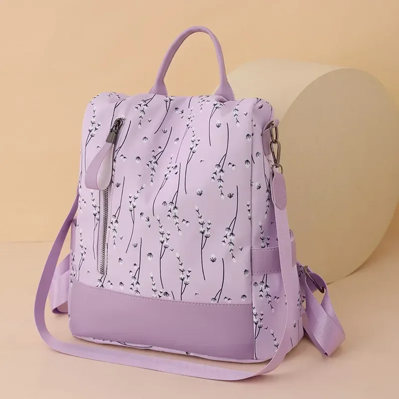 Bolsa de ombro de nylon com zíper para mulheres, mochila leve, bolsa escolar para meninas jovens, moda, 2024