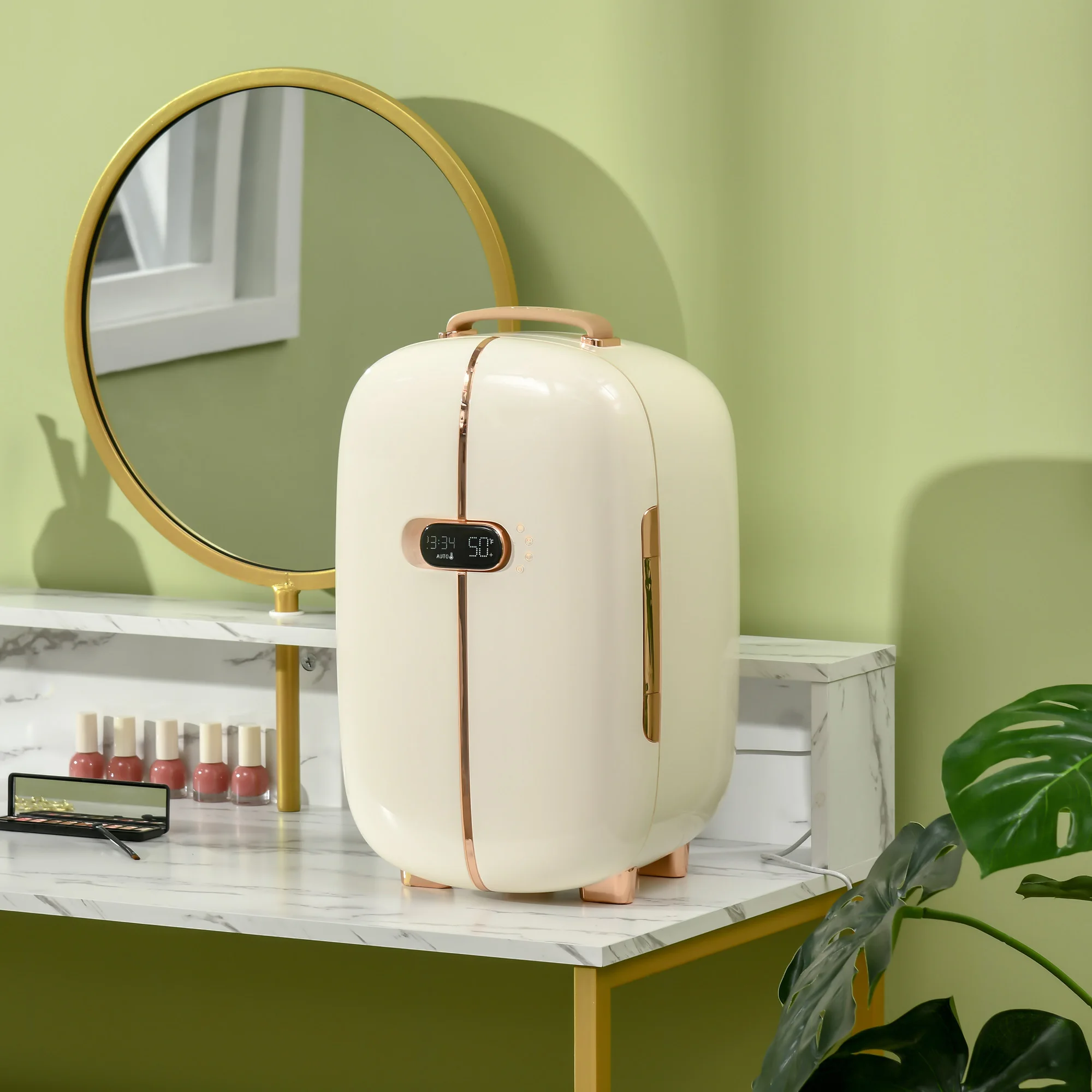 

Portable Skincare Fridge with LED Display, 12L Mini Fridge for Beauty, , Small Refrigerator Cooler for Bedroom, Desktop, White