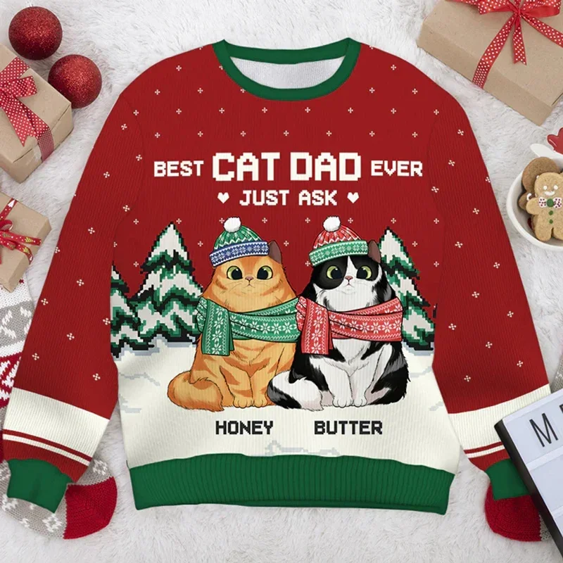 

Unisex Ugly Christmas Pullover For Men Women Bset Cat Mom Dad Ever 3D Print Autumn Winter Sweatshirts