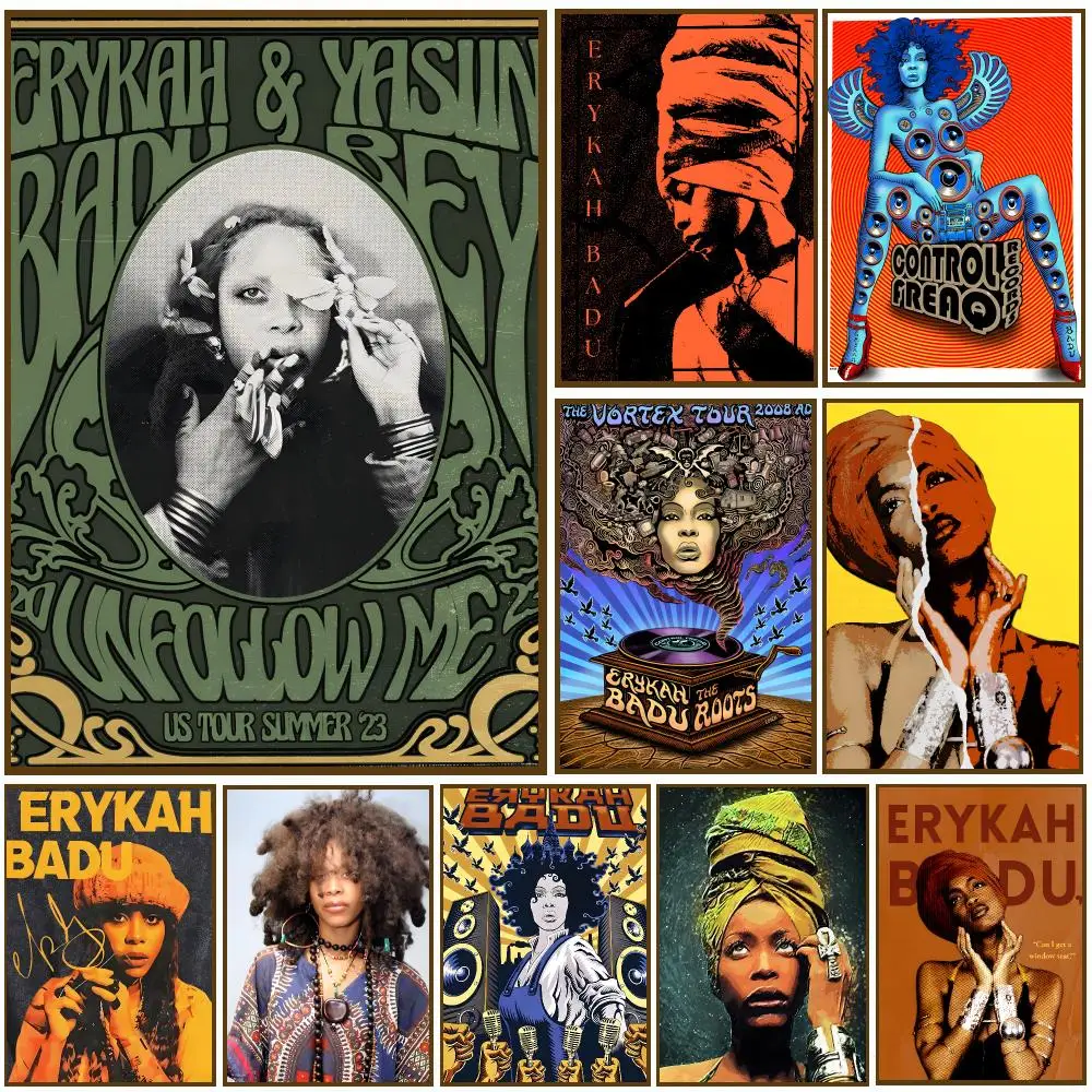 Erykah Badu Singer Neo Soul Poster Self-adhesive Advanced Aesthetic Printing Paper Wall Art for Living Room Home Decor