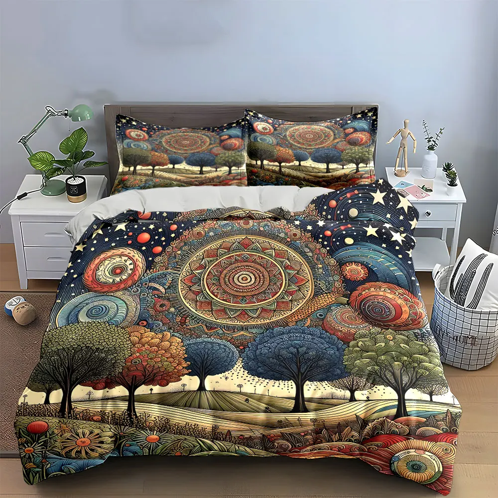 Colorful Mandala Nature Art Set Bedding Set with 1 Duvet Cover 2 Pillowcases Single Double King Queen, Gift