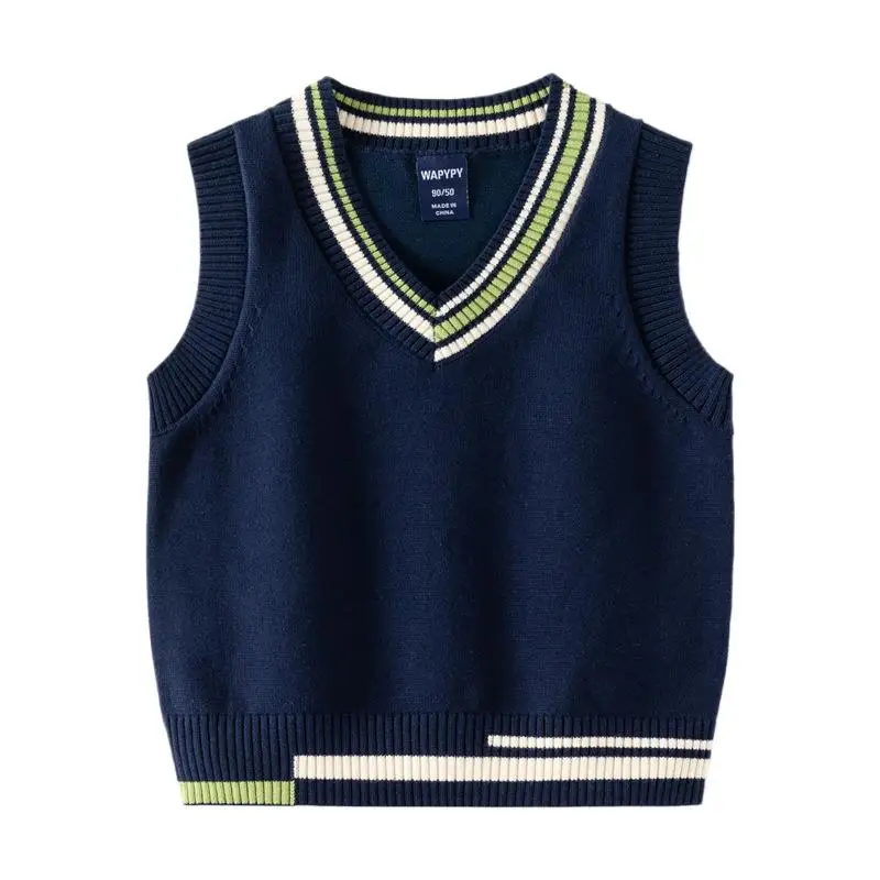 Autumn Infant Boys Beanies Sweater Vest Baby Boy Sleeveless Contrast V-collar Knitwear Multicolor Available Little Boy Pullovers