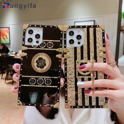 Luxury Square Glitter Retro Camellia Phone Case For Honor 50 30 V30 20 Pro 30S 9X 8X 20i 10i Fashion Diamond Ring Silicone Cover