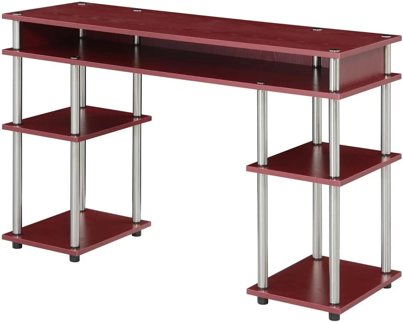 

No Tools Student Contemporary Office Desk and Vanity with Shelves, 47.25" L x 15.75" W x 30" H, Dark Cranberry Red