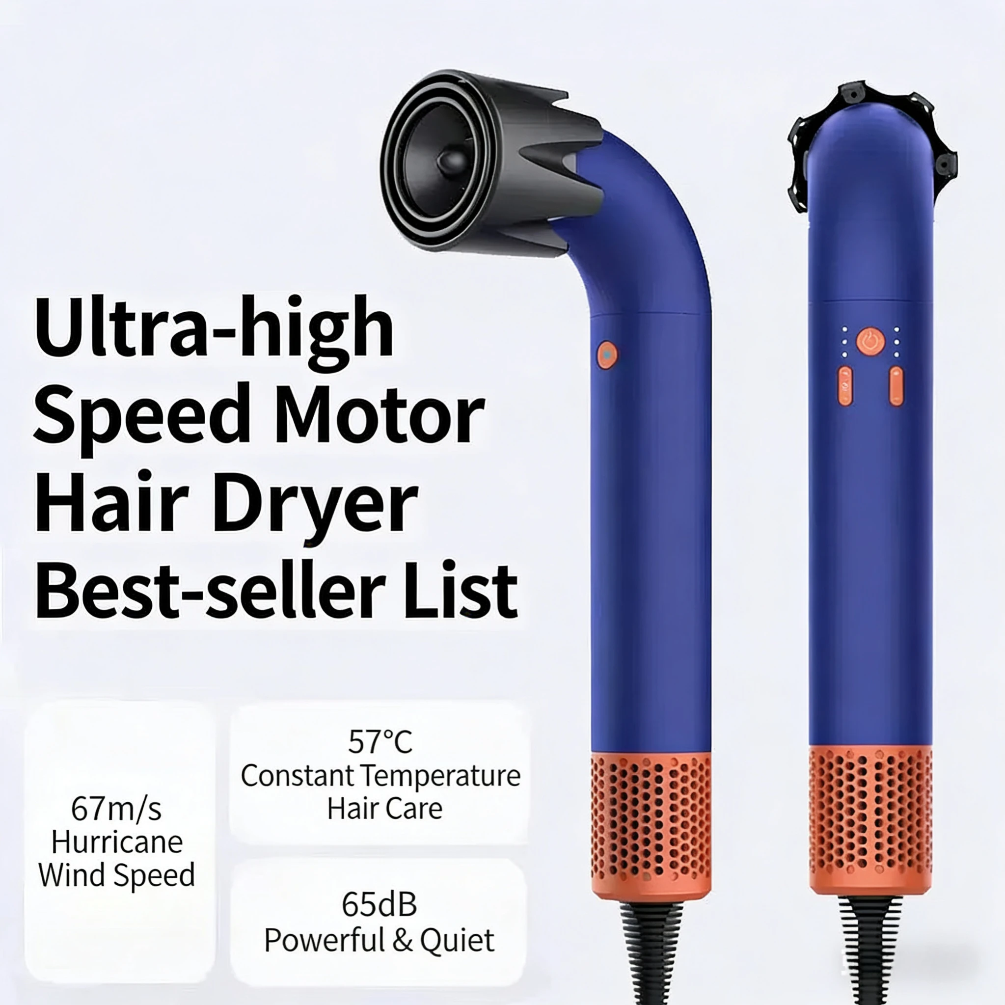 High-speed hair dryer, curved-tube hair dryer, 30-second quick drying, strong wind power, professional styling hair dryer, 110,0