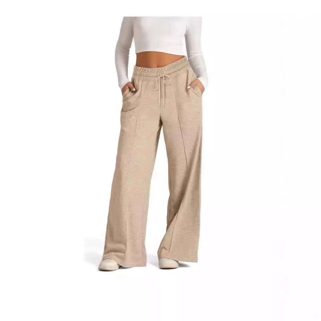2025 Autumn Women's Rope Solid Color Wide Leg Pants Casual Trousers Girls Korean Fashion
