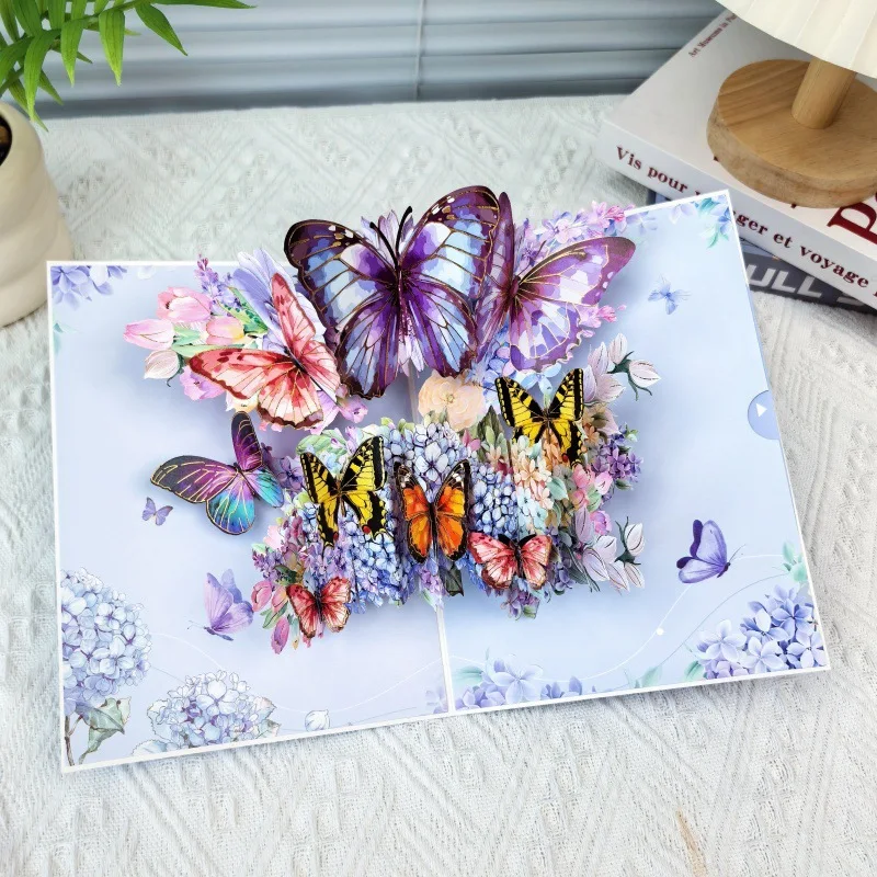 Christmas3dStereoscopic Greeting Cards Creative Cartoon Blue Butterfly Card Gratitude Blessing Foreign Trade Card for Friends Cr