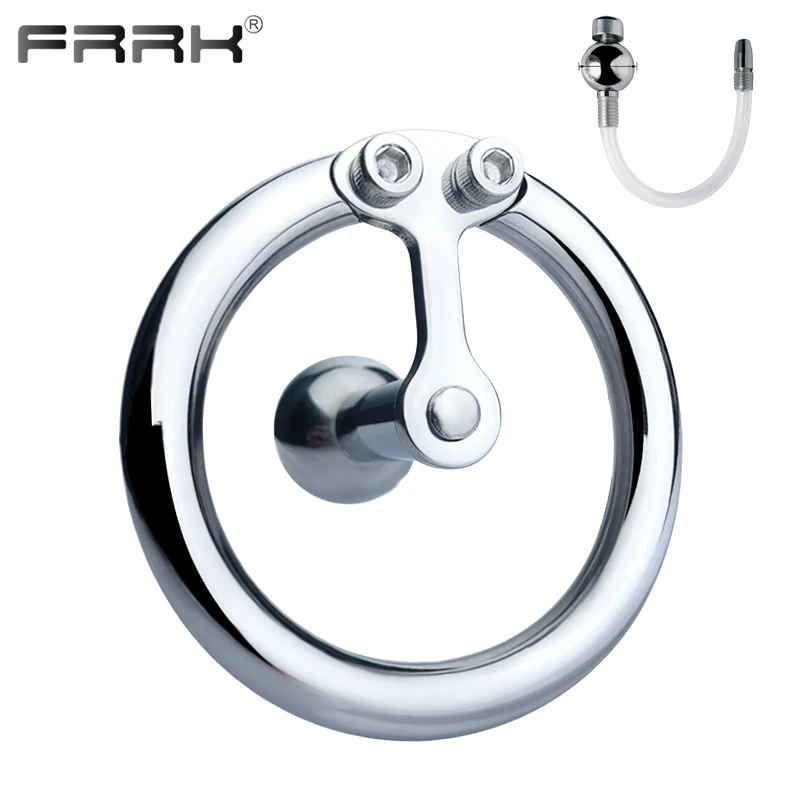 FRRK Small Negative Male Chastity Cage with Detachable Urethral Plug Stainless Steel Cock Lock Femboy Sex Toys Sissy Products