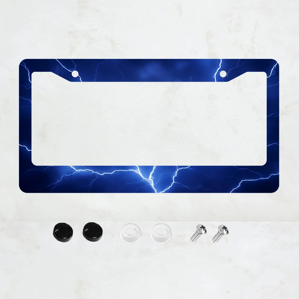 

1PC 2-Hole License Plate Frame in Blue Lightning Design, Aluminum, 6x12 Inches, with Screws, USA Canada Mexico Standard Size