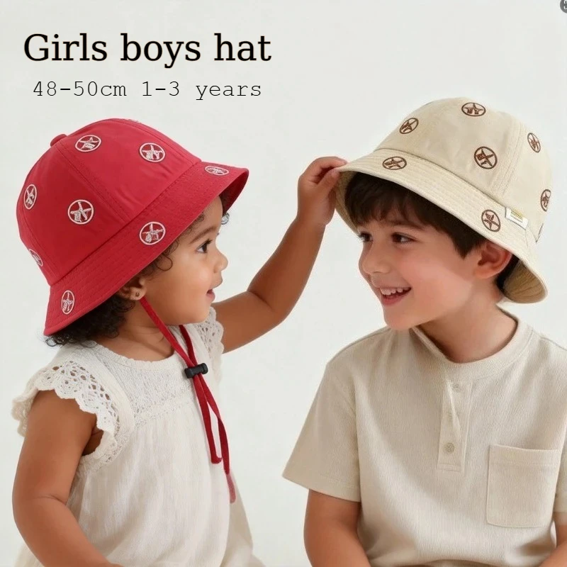 

Kids Sun Protection Outdoor Leisure Cap 48-50cm Children Hat with Bear Cute Embroidery Fisher Girls Boys Bucket Hat Baby Caps