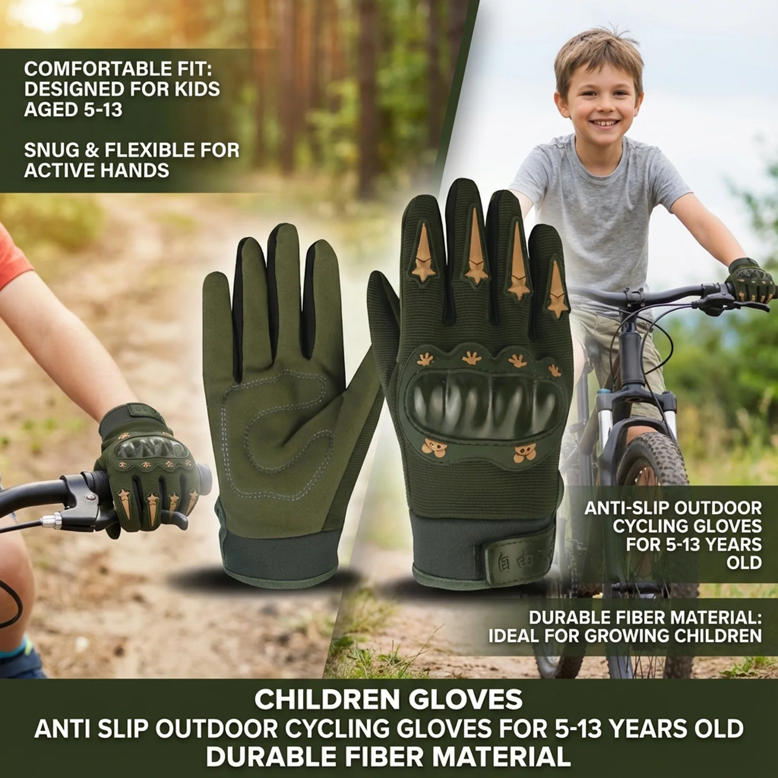 Taktische Handschuhe für Kinder, langlebiges Fasermaterial, rutschfestes Design, Outdoor-Schutzhandschuh für Radfahren, Wandern, für 5–13 Jahre – Detail 7