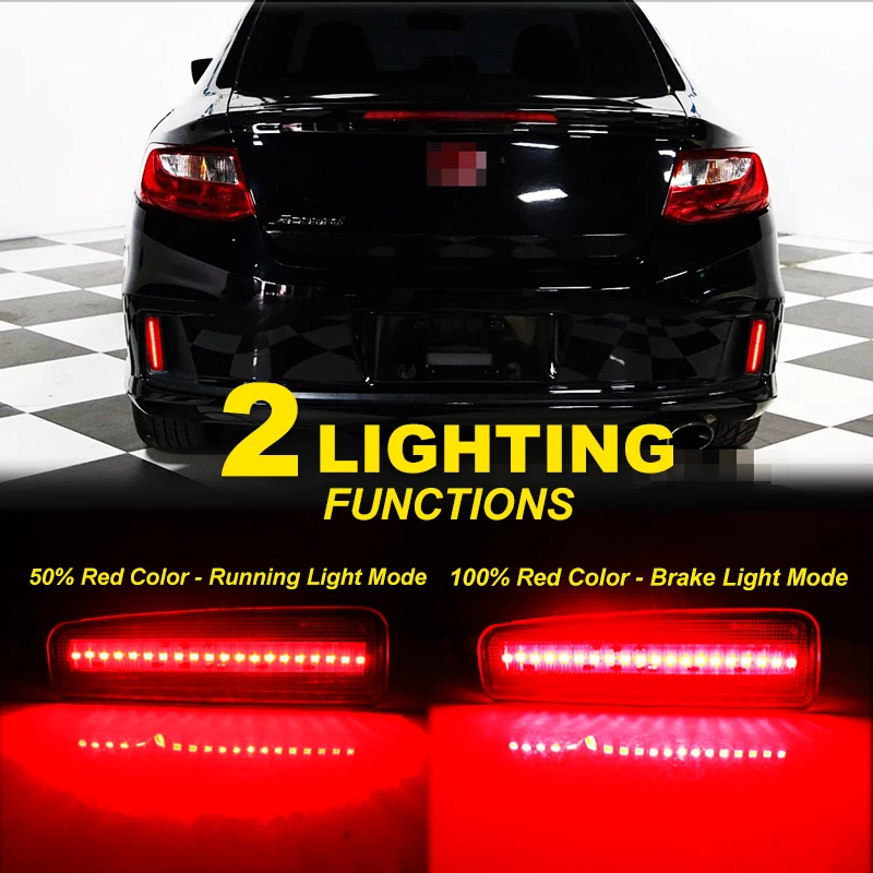 2 قطعة ل 2013-2015 هوندا أكورد كوبيه الأحمر LED المصد الخلفي عاكس الجمعية وظيفة كما الذيل الفرامل أو أضواء الضباب الخلفي
