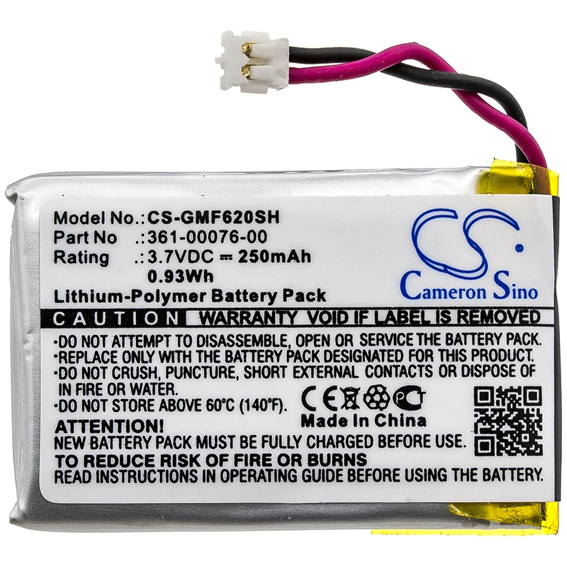 

GreenBatteryPower CameronSino 250mAh 3.7V 0.93Wh Smartwatch Li-Polymer Battery for Garmin Forerunner 620 361-00076-00