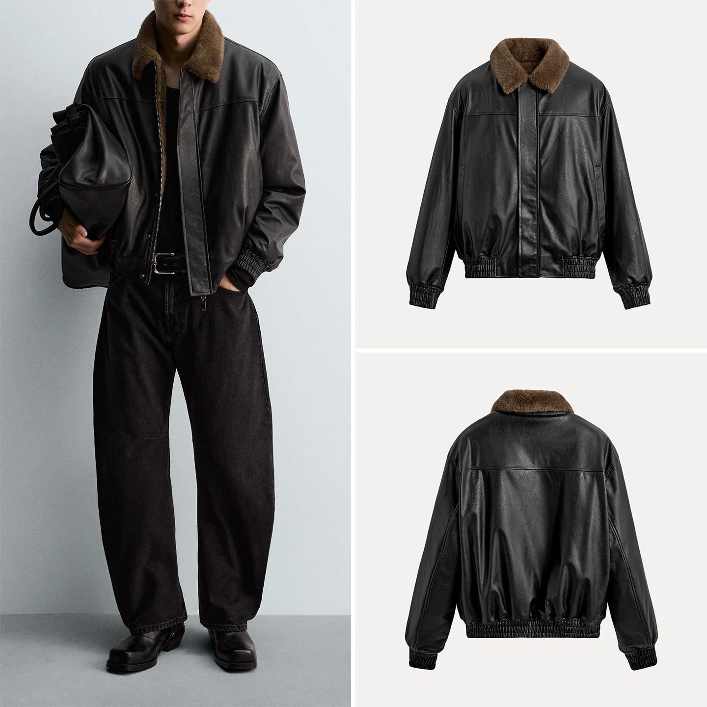 

Faionable двусторонний кожаный эффект ort Jaet, мужская осень 2023, новинка Sle Z, молодежная повседневная одежда со стойкой