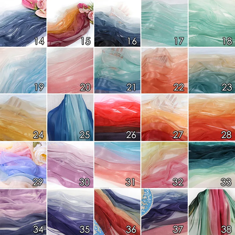 1/2/5 Meter 30D Rainbow Gradient Color Chiffon Fabric Organza Tulle Fabric For Diy Ancient Style Hanfu Silky Dress Stage Garment