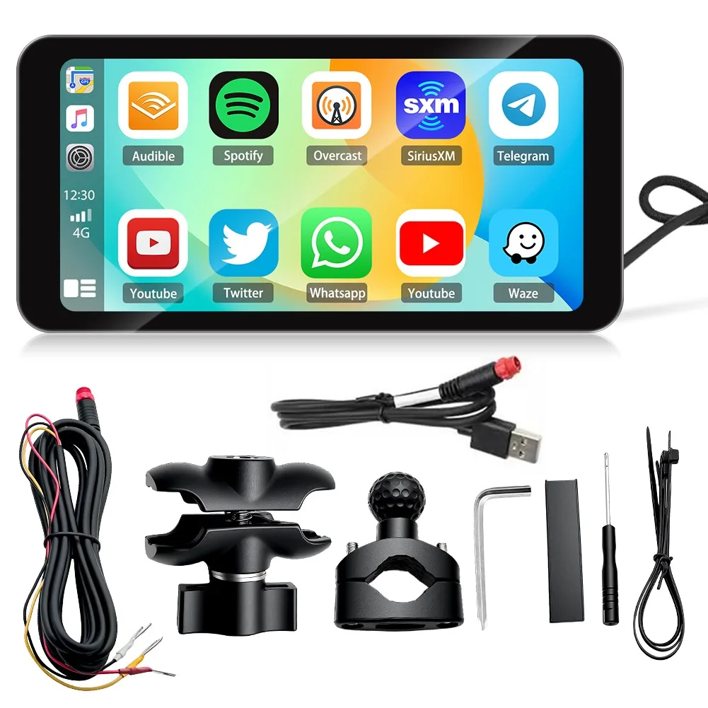 

6,3-дюймовый мотоциклетный GPS-экран Navi, водонепроницаемый светочувствительный, подходит для CarPlay/Android Auto Trans, GPS-навигация, громкая связь, звонки