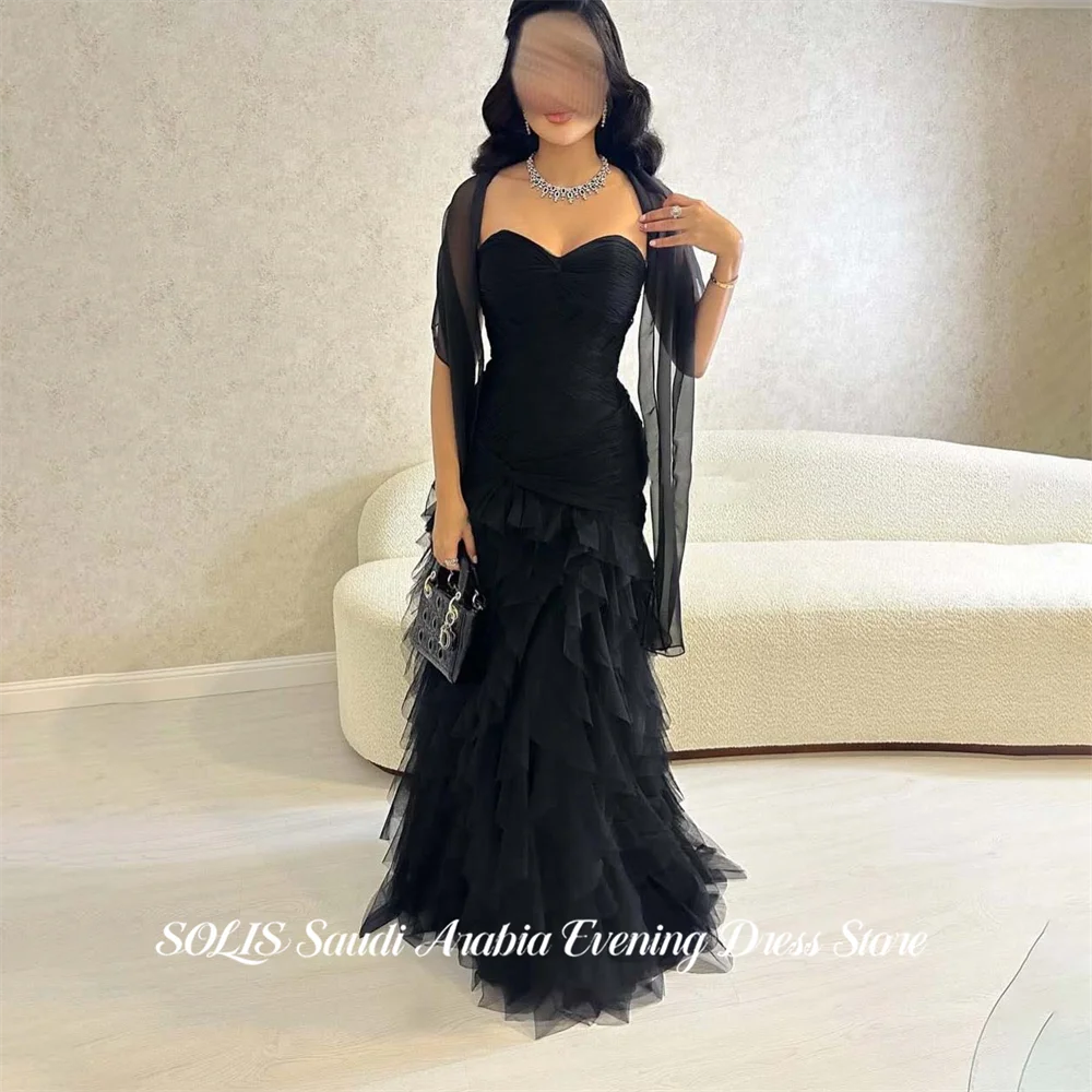 

SOLIS Black Evening Dress Sweetheart Sleeveless Party Dress with Shawl Mermaid Prom Gown Layered Tulle robes du soir Customized