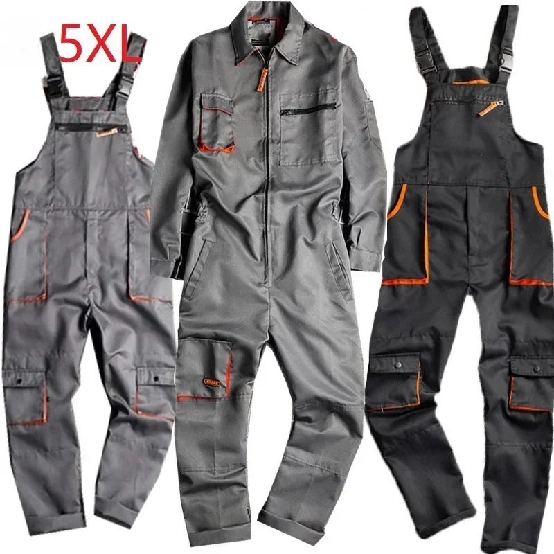 

Safety Clothing Men's Long Sleeve Jumpsuit Worker Clothes Cargo Pockets Zipper Fly Labor Casual Coveralls Plus Size Uniform 5XL