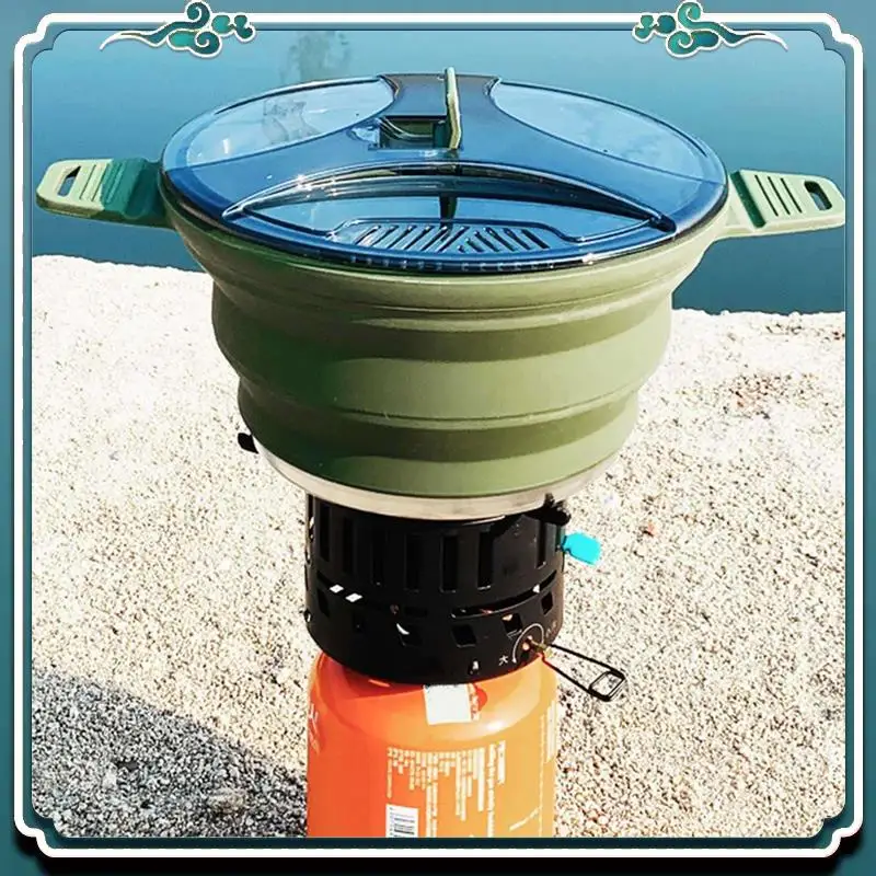 

Reliable 2X Outdoor Folding Pot Silicone Hiking Cooking Pot Portable Picnic Pot Stainless Steel Camping Cooker,Green