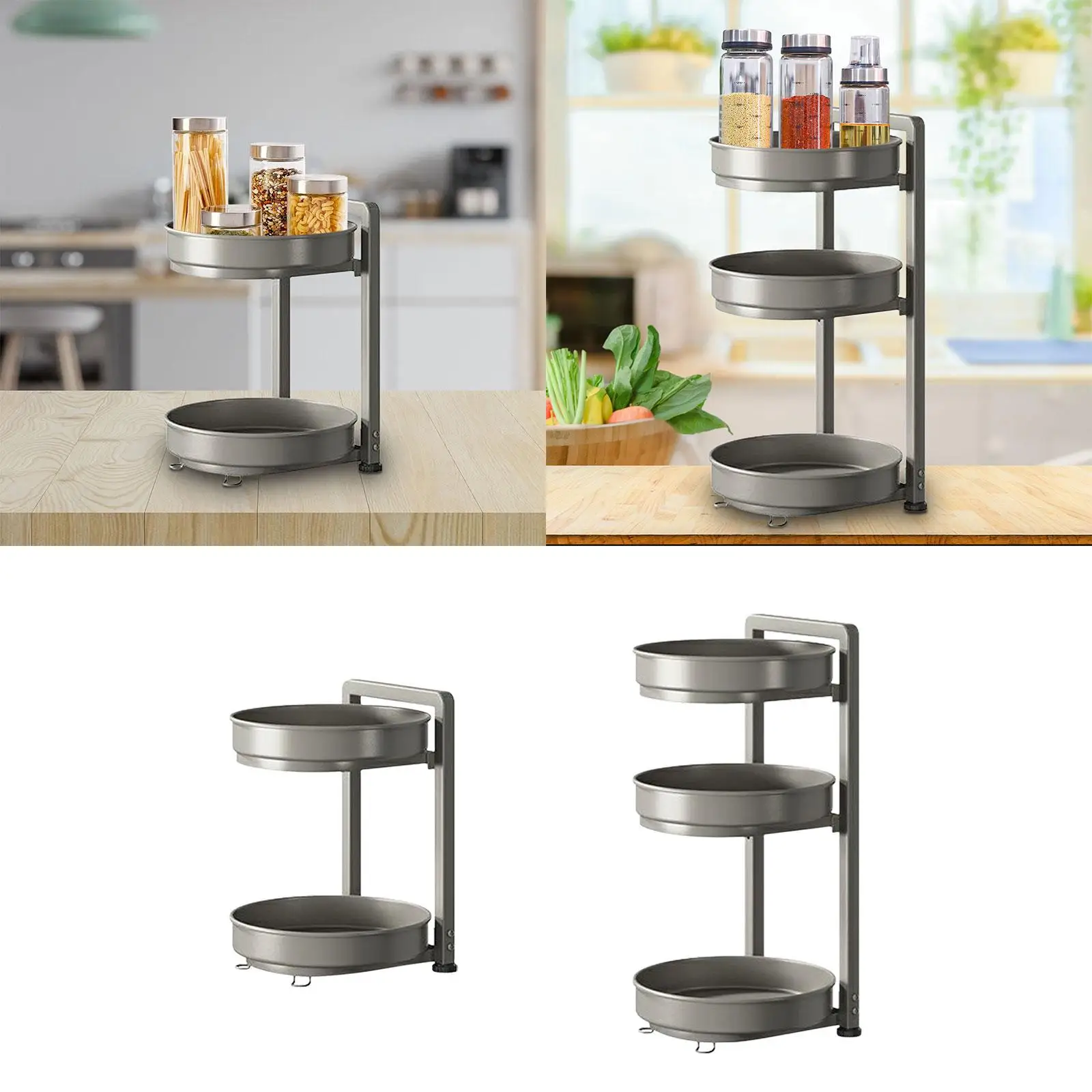 Spice Rack Seasoning Organizer 360 Degree Rotation Versatile Vanity Display Stand Spice Storage Rack for Home Cabinet Office