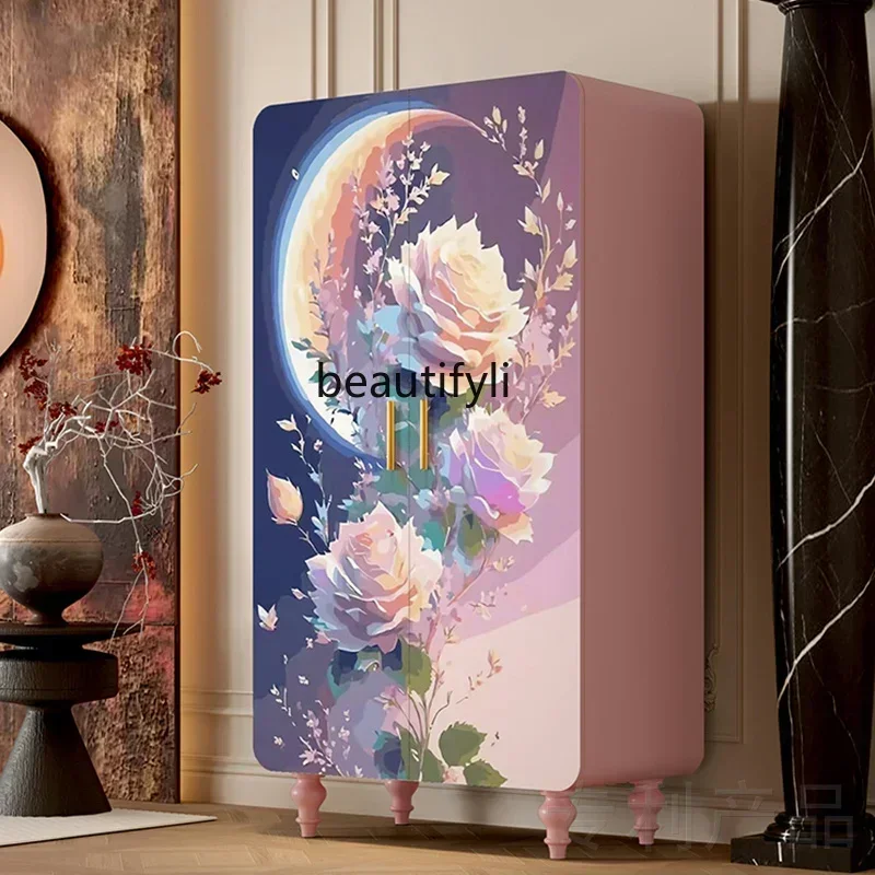 LXFull solid wood wardrobe French romantic pink bedroom storage storage rose decorative cabinetSSS