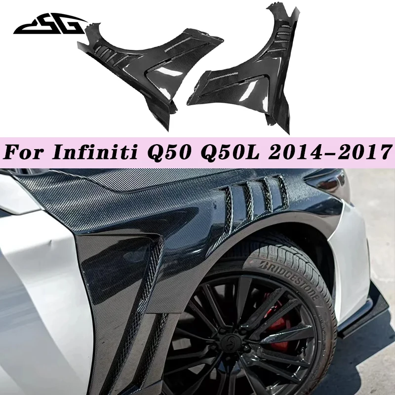 

For Infiniti Q50 2014-2021 Carbon Fiber Front Bumper Side Car Door Fender Splitter Air Vent Cover Spoiler Auto Parts Body Kits