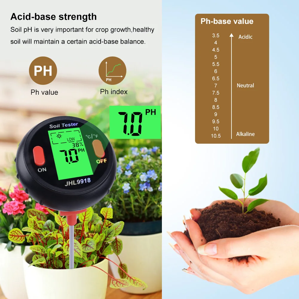 5 in 1 Soil PH Meter Soil Moisture Meter Thermometer  Farm Garden Humidity Light Tester Detector for Potted Gardens