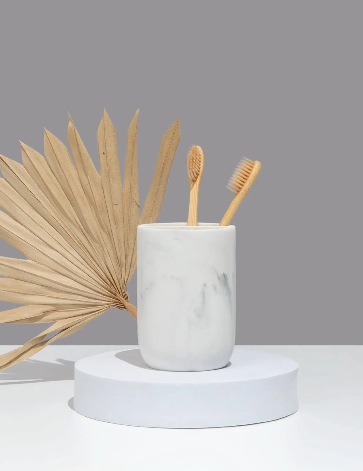 White Marble Toothbrush Holder for Home Small Bathroom Organizer with Toothpaste Dispenser Minimalist Vanity Storage Rack