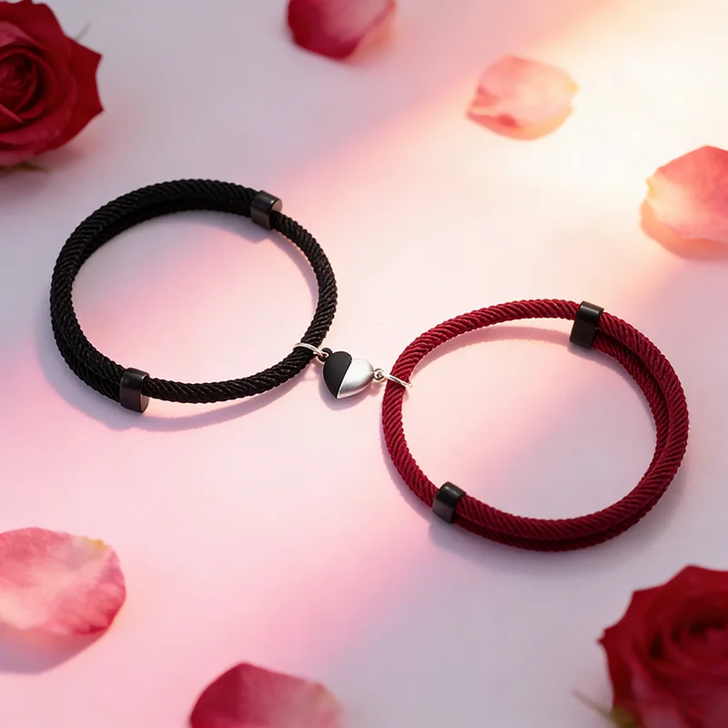 رومانسية 2 قطعة/المجموعة زوجين سوار الملابس والاكسسوارات القلب المشبك المغناطيسي انزلاق قابل للتعديل سوار عيد الحب هدية مجوهرات