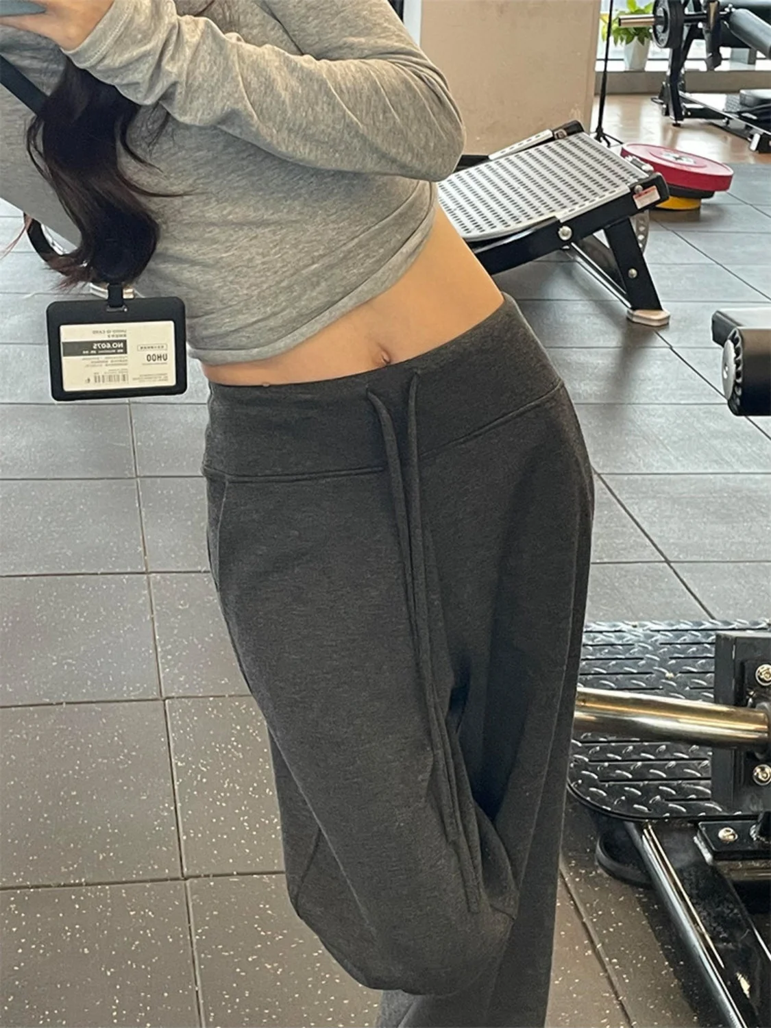 Deep Grey Sports Wide Leg Pants Women's High Waist Loose Slimming Yoga Pants Narrow Version Straight Casual Sweatpants
