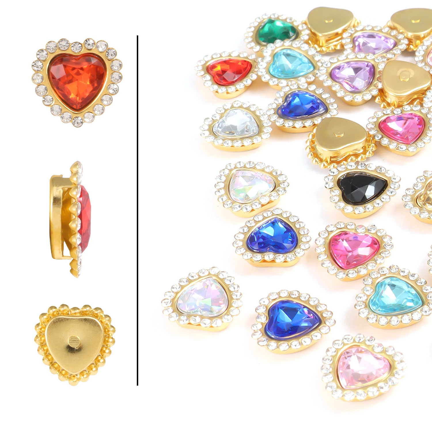 30 Stück 10 mm Pfirsich Herz Sonnenblume Gold flacher Boden Hand zum Aufkleben auf Strass DIY Kleidung Schuhe Tasche Haarschmuck Zubehör – Detail 5