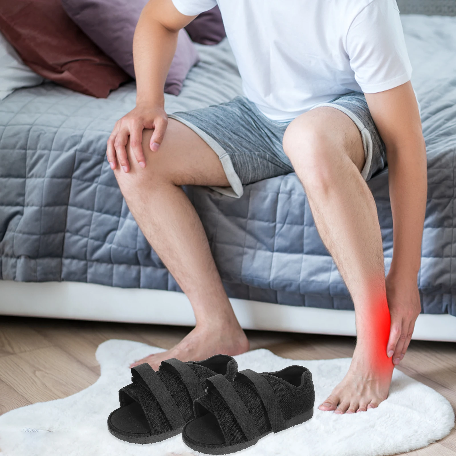

Foot Surgery Shoes Postoperative Walking Boots for Men Women Black Anti Skid Sole Adjustable Strap Practical Durability Patient