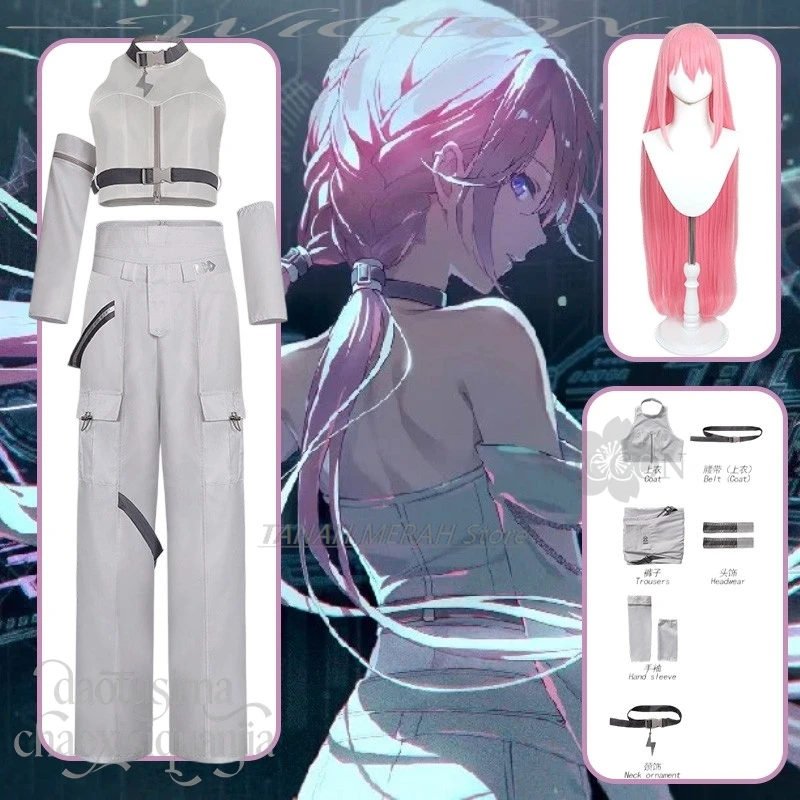 

Luka Cosplay Anime Game Project Sekai アクセラレイト Costume Idol White Uniform Sleeveless Crop Top Y2K Fashion Pants Wigs Christmas