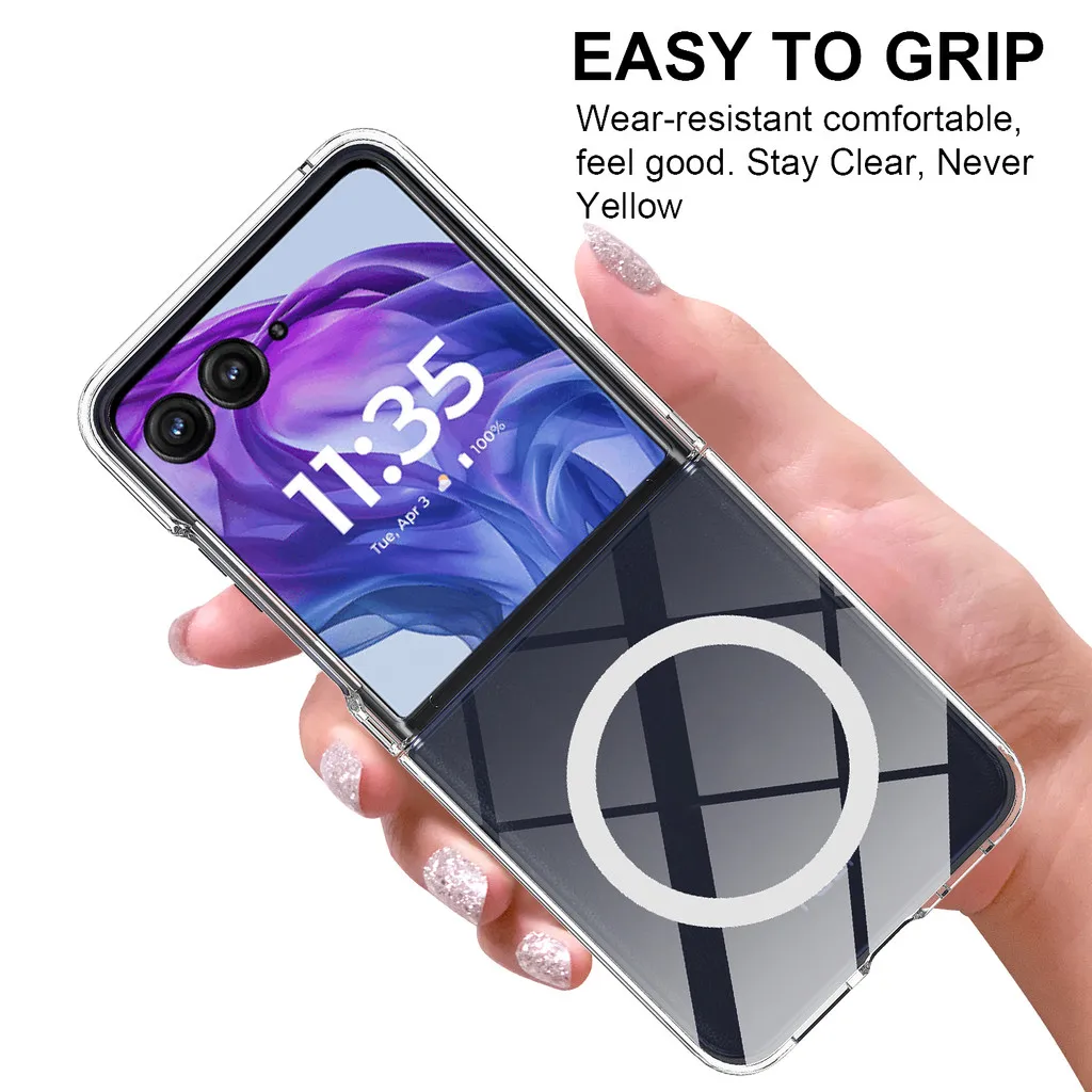 

Для Motorola Moto Razr 50 60 Ultra, Razr + 2024 2025 Магнитный чехол ELVEV с защитой от падения ТПУ Жесткий ПК Прозрачный чехол для телефона